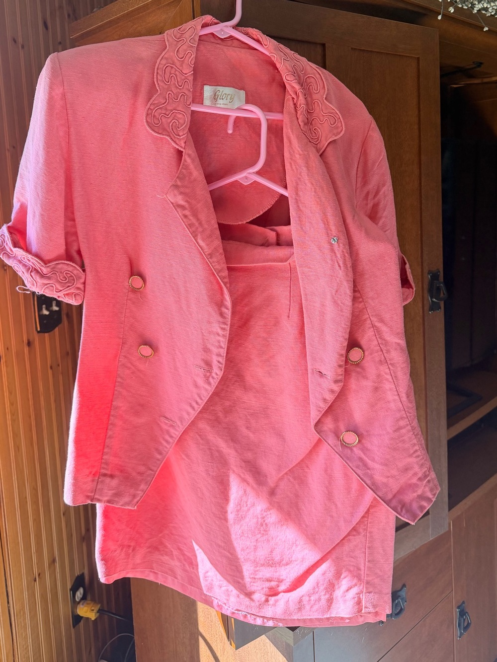 Vintage GLORY Coral Pink 80s Suit Jacket & Skirt Set Size 10
